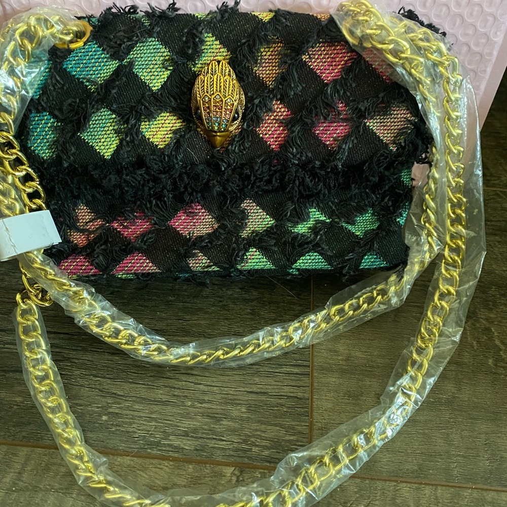 NWT Kurt Geiger Multicolor Fringed Bag with Gold Chain